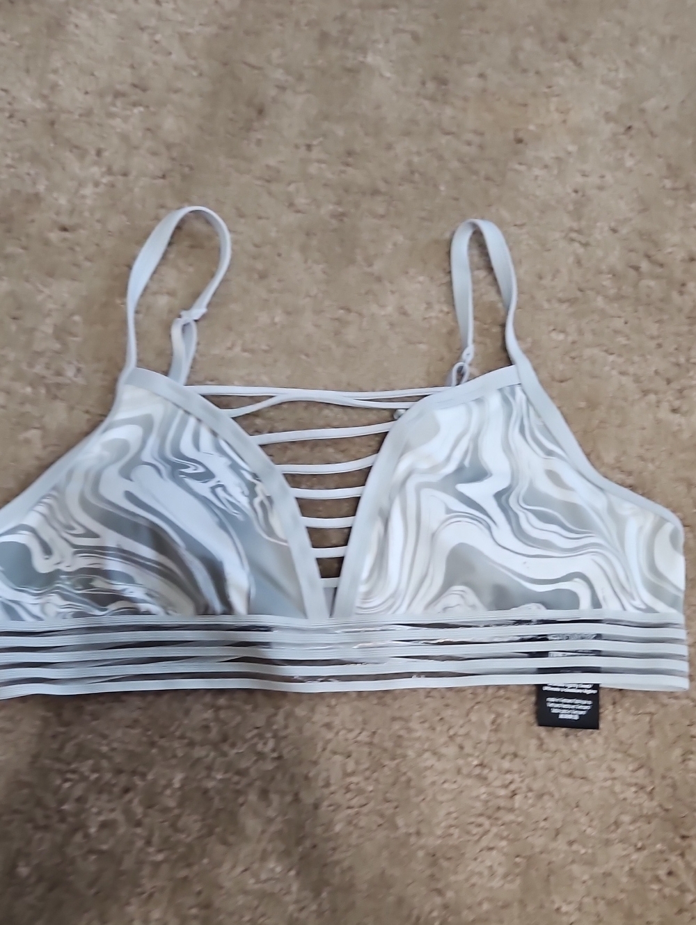 Victoria's Secret Marble-Print Strappy Bralette in White and Light Gray